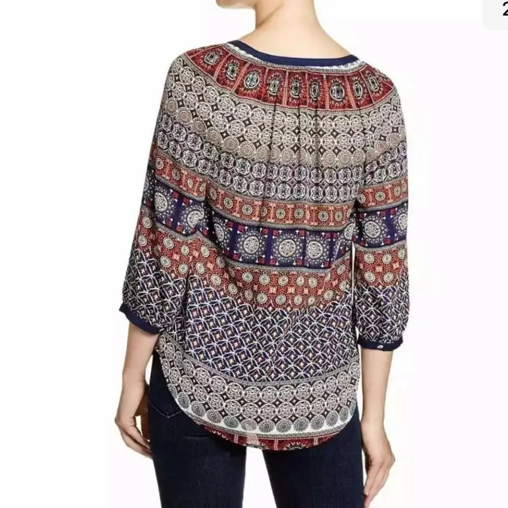 Like New Daniel Rainn Stitch Fix Paisley 3/4 Sleeve Length Blouse with Tassels - Picture 3 of 14